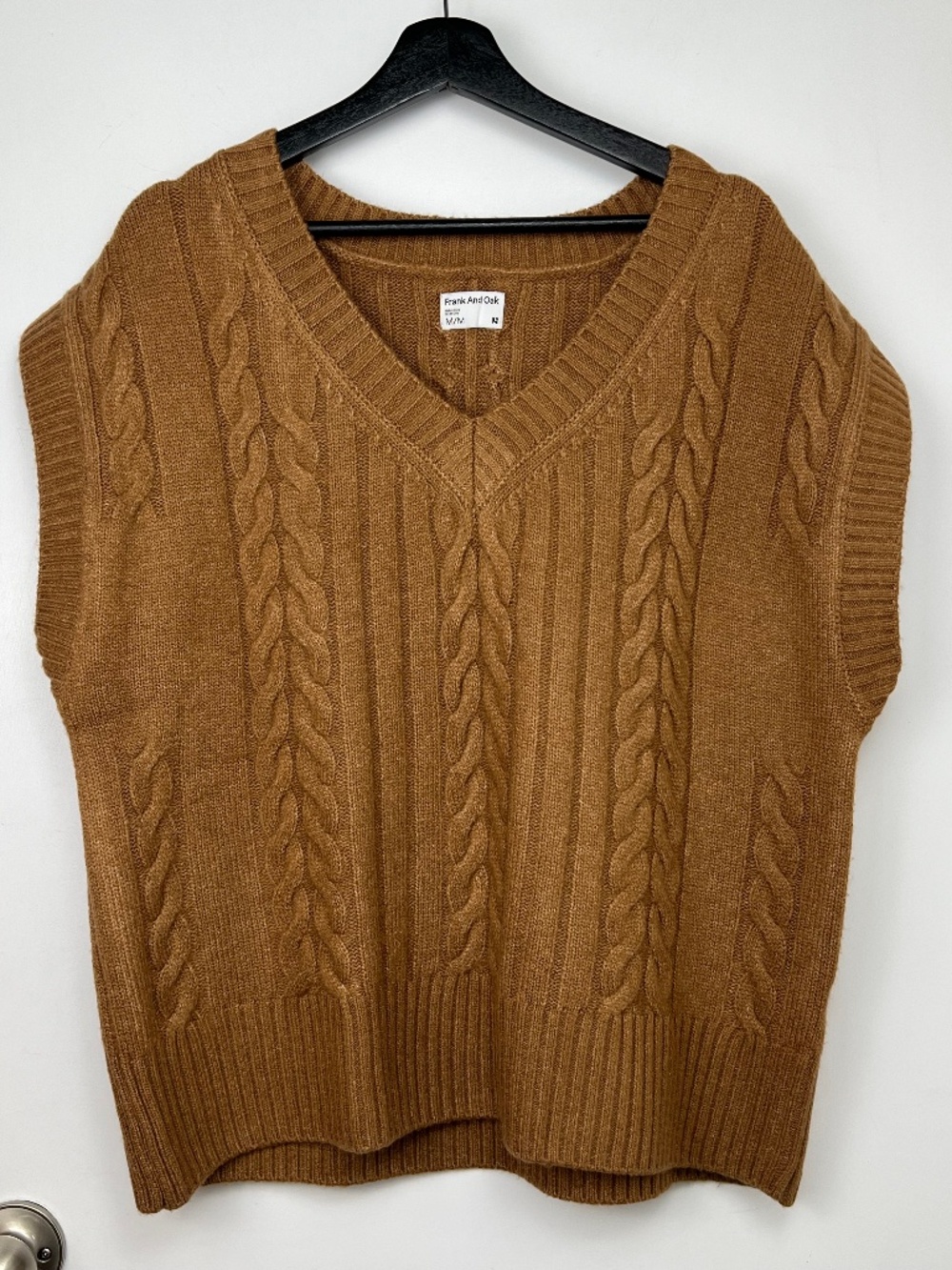 Frank and Oak Soft Cable Knit Boxy Oversized Sweater Vest sz M Deep Camel Comfy